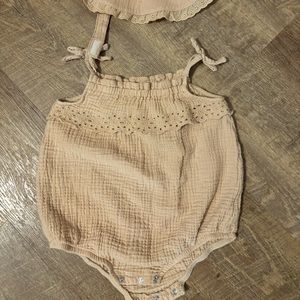 Linen romper & hat set 24m